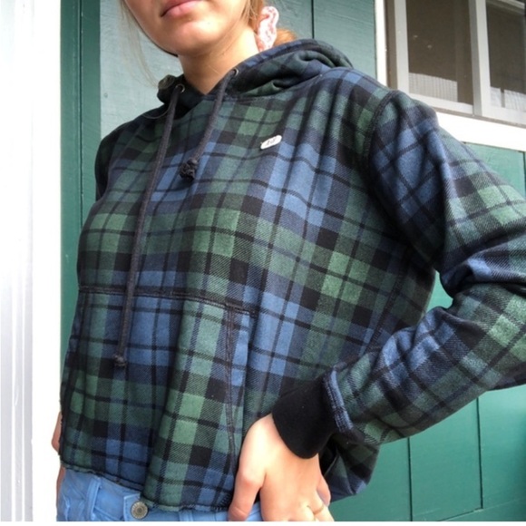 Abercrombie & Fitch Tops - Abercrombie & Fitch Blue Green Plaid Hoodie